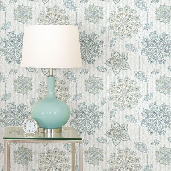 gypsy-floral-bluegreen-peel-and-stick-wallpaper-york-wallcoverings-nu1697 - York Wallcoverings Wallpaper