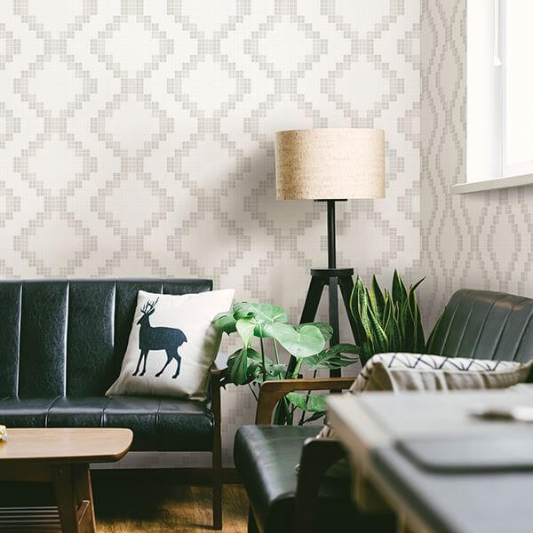 mosaic-taupe-grid-wallpaper-york-wallcoverings-2716-23865 - York Wallcoverings Papel pintado