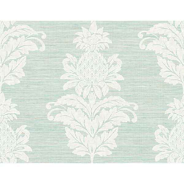 Pineapple Grove Turquoise Damask Wallpaper - York Wallcoverings - PS40704