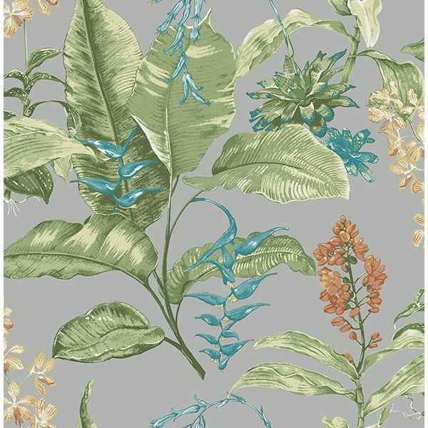 Maui Grey Grey Botanical Wallpaper - York Wallcoverings - PS41808 - York Wallcoverings Wallpaper