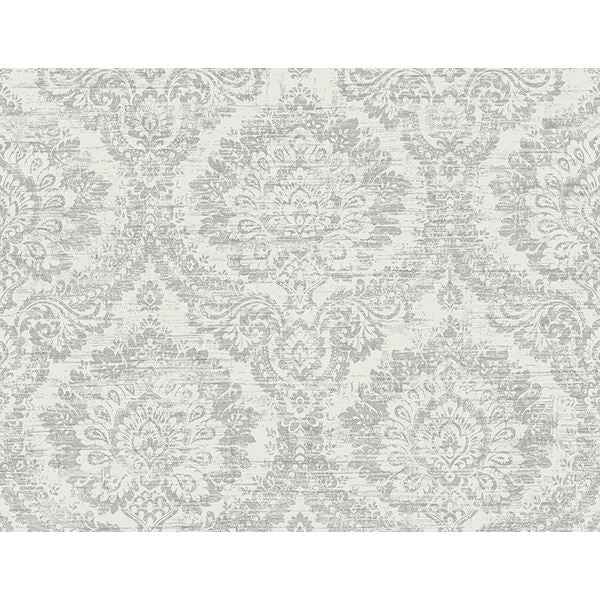 Kauai Grey Damask Wallpaper - York Wallcoverings - PS41908