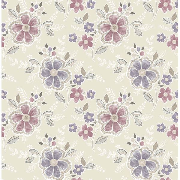 chloe-purple-floral-wallpaper-york-wallcoverings-2704-22203 - York Wallpaper Wallpaper