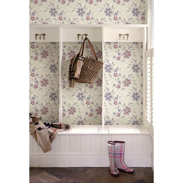 chloe-purple-floral-wallpaper-york-wallcoverings-2704-22203 - York Wallpaper Wallpaper