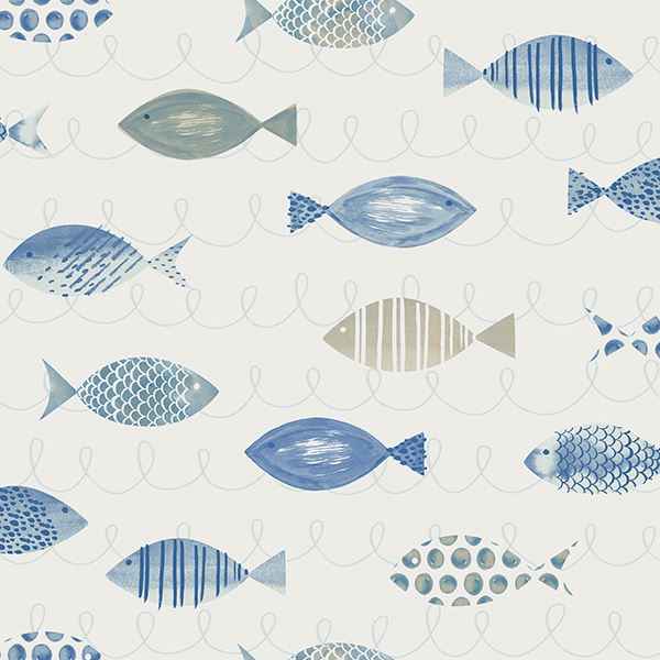 Key West Blue Fish Wallpaper - York Wallcoverings - 3113-12043 - York Wallcoverings Wallpaper