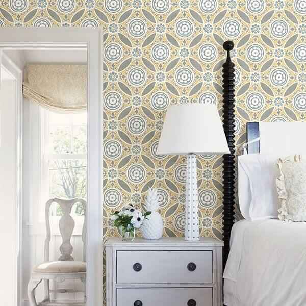 maya-yellow-medallion-wallpaper-york-wallcoverings-2744-24114 - York Wallcoverings Wallpaper