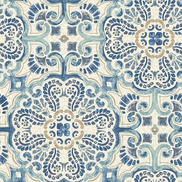 blue-florentine-tile-peel-and-stick-wallpaper-york-wallcoverings-nus2235 - York Wallcoverings Wallpaper