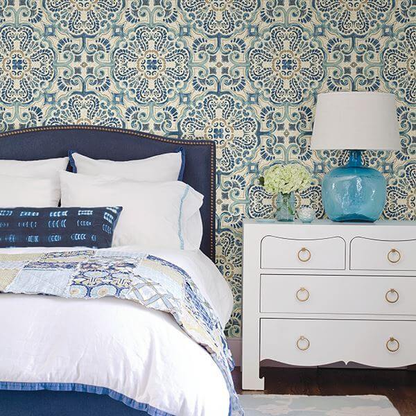 blue-florentine-tile-peel-and-stick-wallpaper-york-wallcoverings-nus2235 - York Wallcoverings Wallpaper