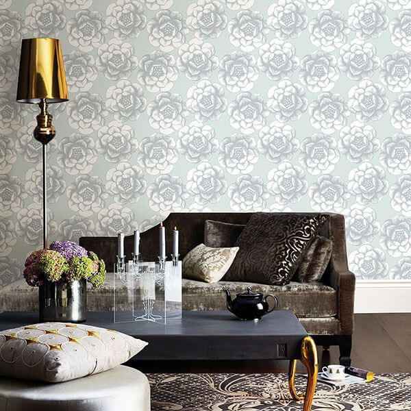 Fanciful Silver Floral Wallpaper - York Wallcoverings - 2763-24240 - York Wallcoverings Wallpaper