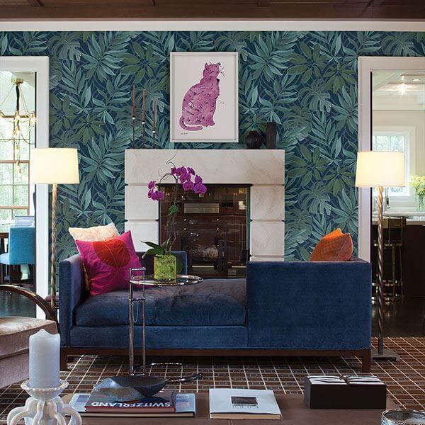 nocturnum-blue-leaf-wallpaper-york-wallcoverings-2763-24201 - York Wallcoverings Wallpaper