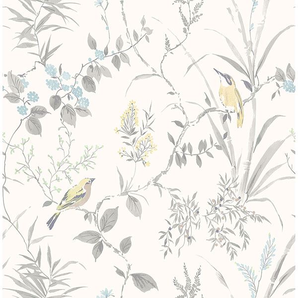 imperial-garden-grey-botanical-wallpaper-york-wallcoverings-3117-24172 - York Wallcoverings Wallpaper