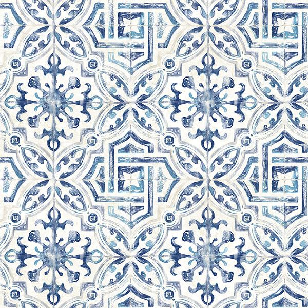 sonoma-blue-spanish-tile-wallpaper-york-wallcoverings-3117-12332 - York Wallcoverings Wallpaper