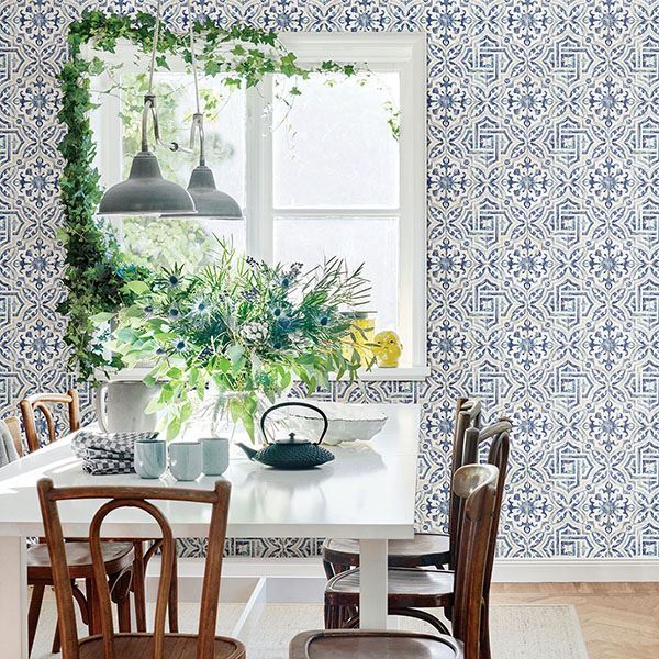 sonoma-blue-spanish-tile-wallpaper-york-wallcoverings-3117-12332 - York Wallcoverings Wallpaper