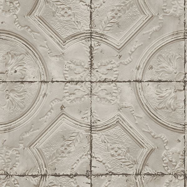deerfield-taupe-vintage-tin-tile-wallpaper-york-wallcoverings-3115-12433 - York Wallcoverings Wallpaper