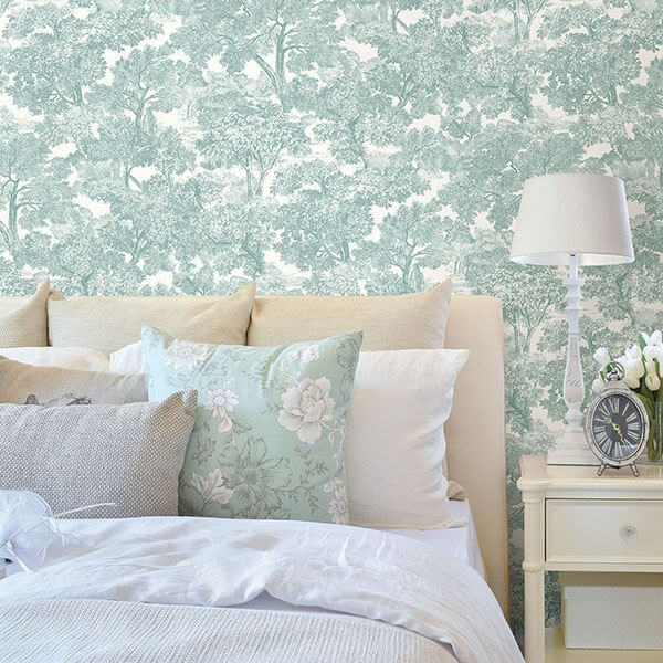 spinney-teal-toile-wallpaper-york-wallcoverings-3115-12545 - York Wallcoverings Papel pintado