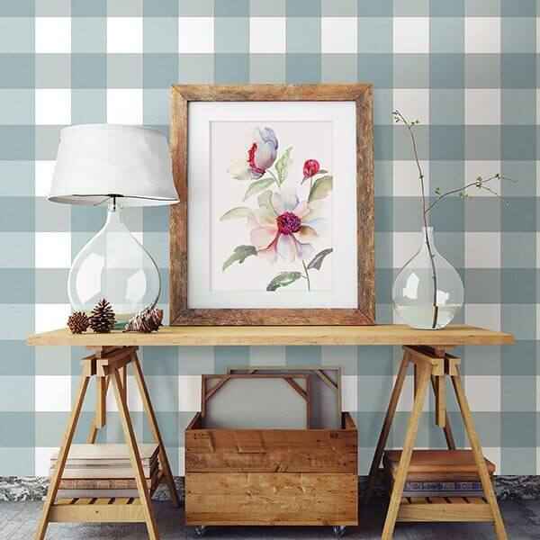Amos Teal Gingham Wallpaper - York Wallcoverings - 3115-12535 - York Wallcoverings Wallpaper