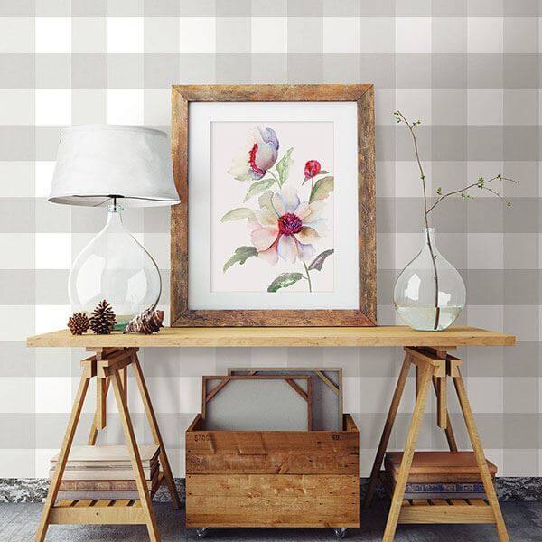 amos-light-grey-gingham-wallpaper-york-wallcoverings-3115-12531 - York Wallcoverings Wallpaper