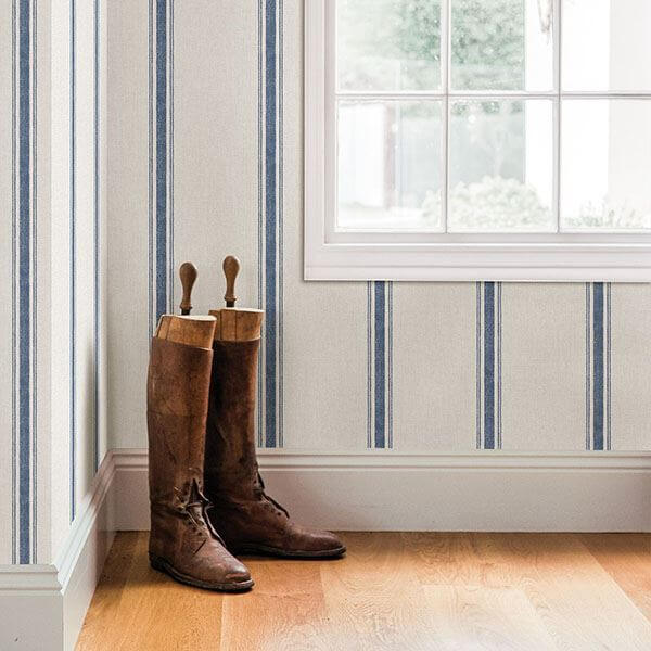 linette-blue-fabric-stripe-wallpaper-york-wallcoverings-3115-12462 - York Wallcoverings Papel pintado