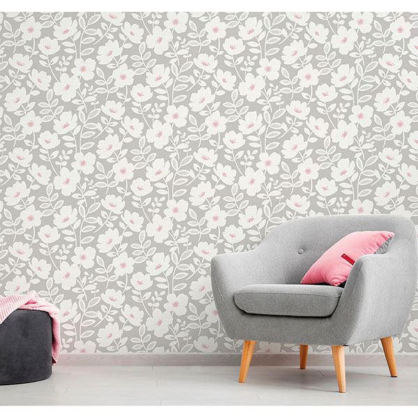 bergman-pink-scandi-flower-wallpaper-york-wallcoverings-uw24772 - York Wallpaper Wallpaper