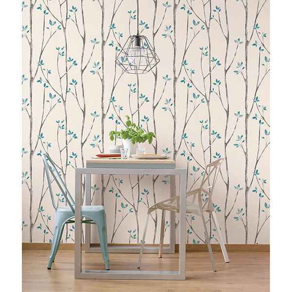 Ingrid Blue Scandi Tree Wallpaper - York Wallcoverings - UW24777 - York Wallcoverings Wallpaper