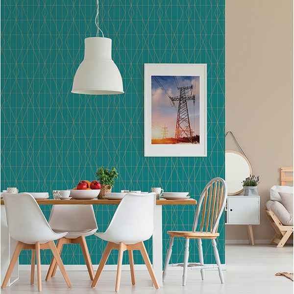 LeVeque Teal Deco Diamond Geo Wallpaper - York Wallcoverings - UW24786 - York Wallcoverings Wallpaper