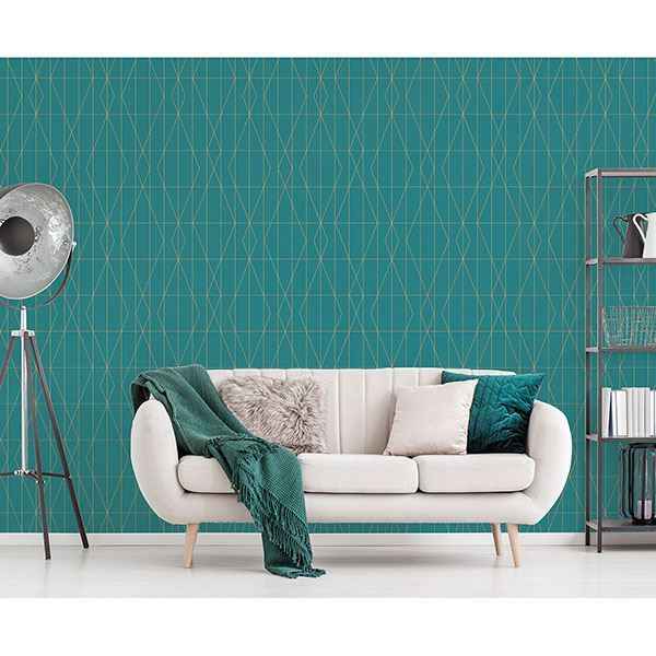 LeVeque Teal Deco Diamond Geo Wallpaper - York Wallcoverings - UW24786 - York Wallcoverings Wallpaper