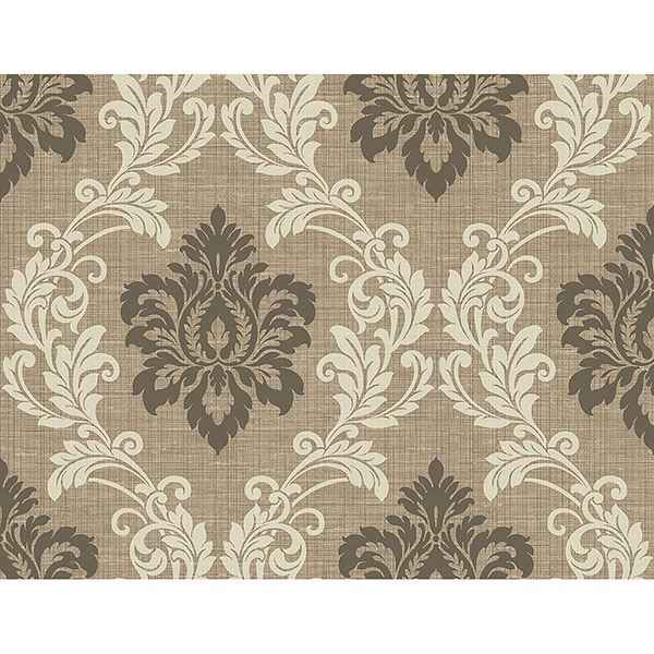 Adela Light Brown Twill Damask Wallpaper - York Wallcoverings - 2765-BW40101