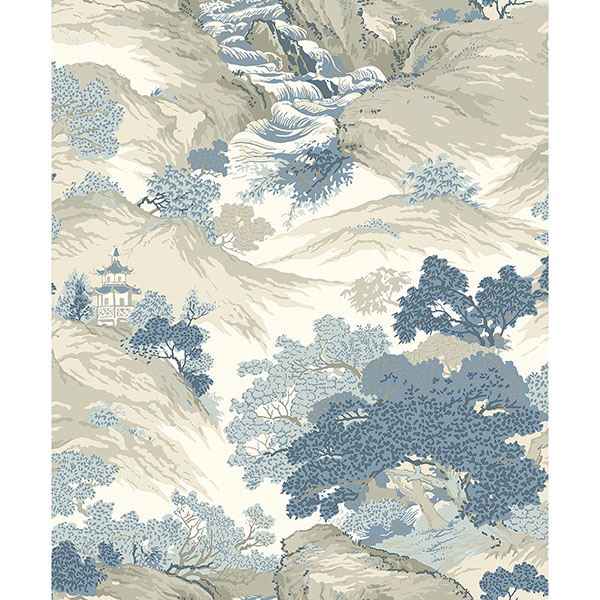 Ordos Blue Eastern Toile Wallpaper - York Wallcoverings - M1190 - York Wallcoverings Wallpaper