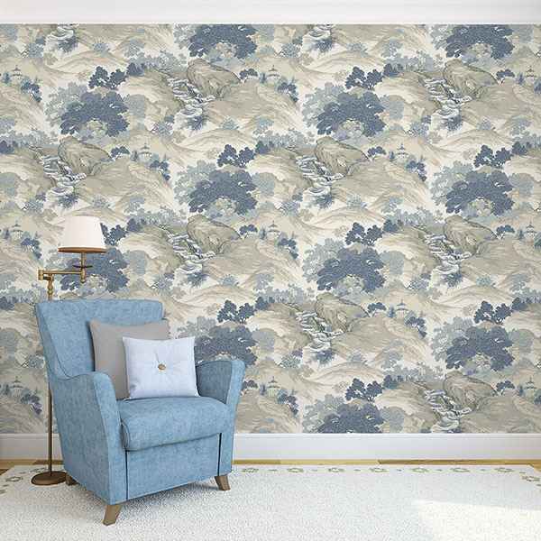 Ordos Blue Eastern Toile Wallpaper - York Wallcoverings - M1190 - York Wallcoverings Wallpaper