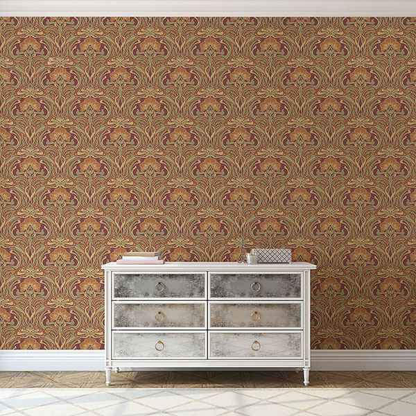 Donovan Burnt Sienna Nouveau Floral Wallpaper - York Wallcoverings - M1194 - York Wallcoverings Wallpaper
