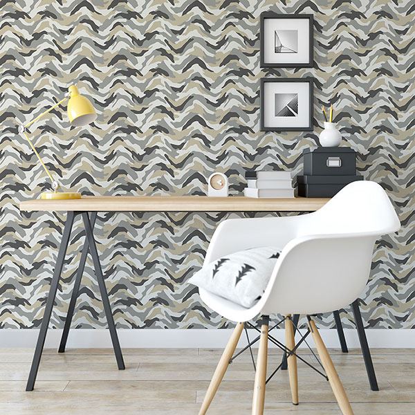 stealth-grey-camo-wave-wallpaper-york-wallcoverings-hn002610 - York Wallcoverings Wallpaper