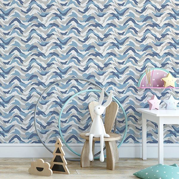 stealth-blue-camo-wave-wallpaper-york-wallcoverings-hn002612 - York Wallcoverings Wallpaper