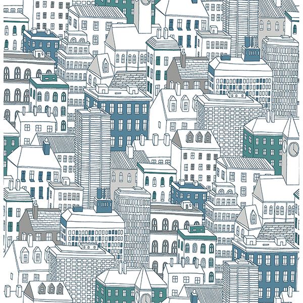 west-teal-city-wallpaper-york-wallcoverings-hn002630 - York Wallcoverings Wallpaper