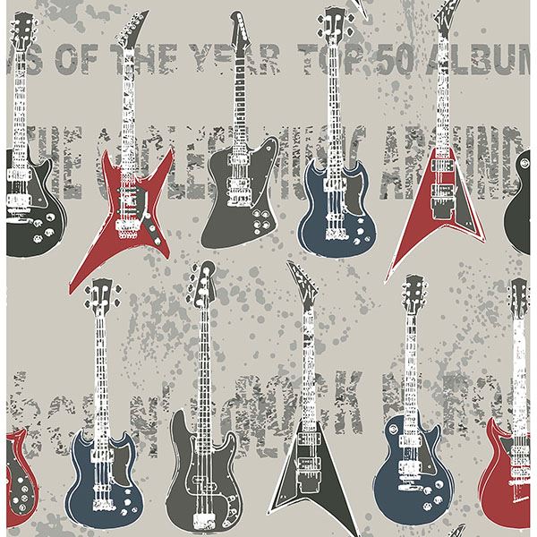 richards-red-rock-star-guitar-stripe-wallpaper-york-wallcoverings-hn002639 - York Wallcoverings Wallpaper