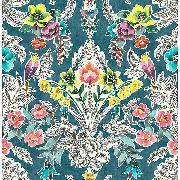 summer-love-teal-peel-stick-wallpaper-york-wallcoverings-nu3037 - York Wallcoverings Wallpaper