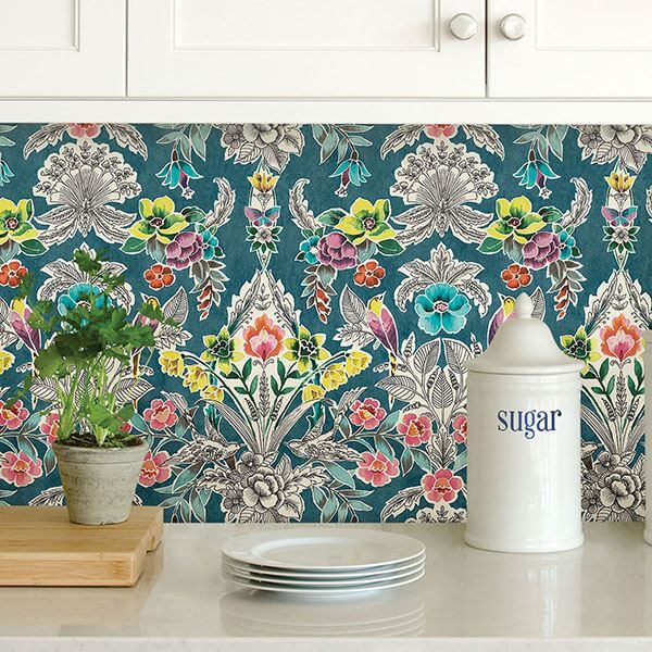 summer-love-teal-peel-stick-wallpaper-york-wallcoverings-nu3037 - York Wallcoverings Wallpaper