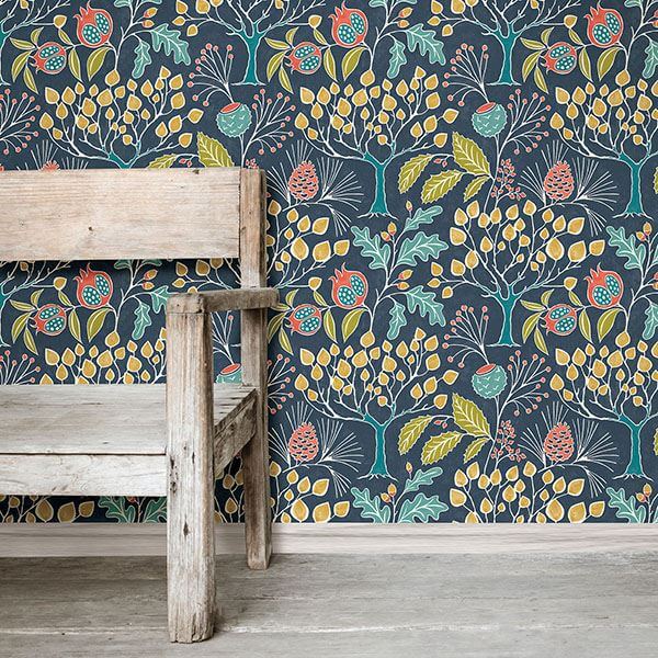 groovy-garden-navy-peel-stick-wallpaper-york-wallcoverings-nu3038 - York Wallcoverings Wallpaper