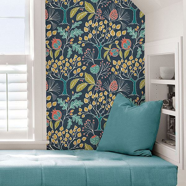 groovy-garden-navy-peel-stick-wallpaper-york-wallcoverings-nu3038 - York Wallcoverings Wallpaper