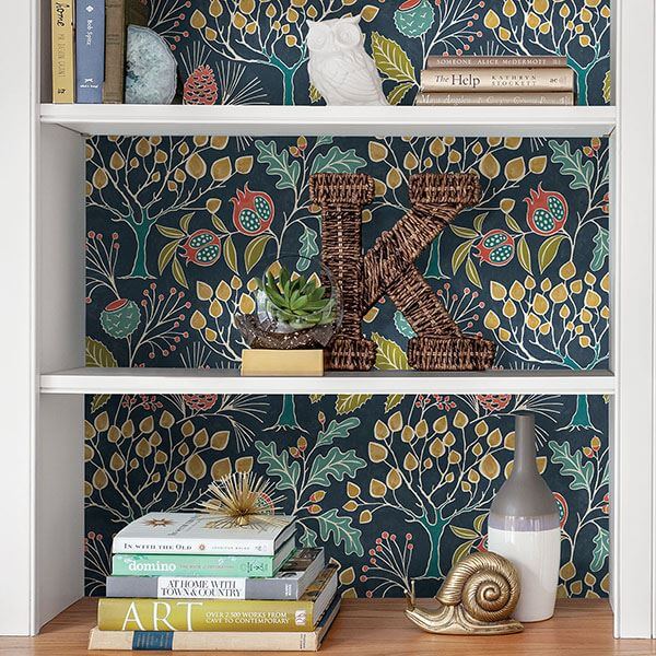 groovy-garden-navy-peel-stick-wallpaper-york-wallcoverings-nu3038 - York Wallcoverings Wallpaper