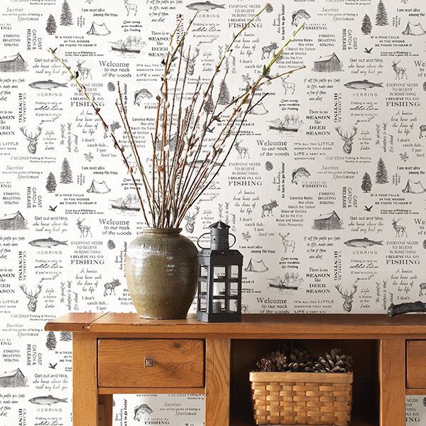 north-black-camping-quotes-wallpaper-york-wallcoverings-3118-01475 - York Wallcoverings Wallpaper