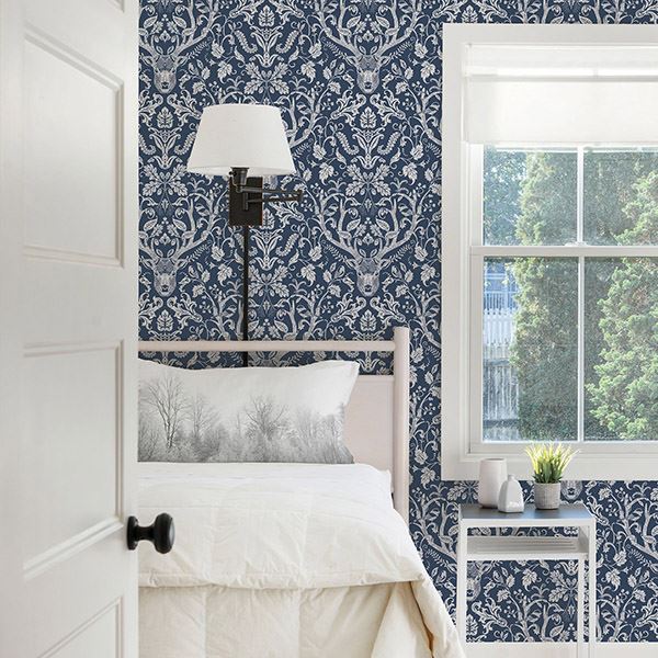 kiwassa-navy-antler-damask-wallpaper-york-wallcoverings-3118-12703 - York Wallcoverings Wallpaper