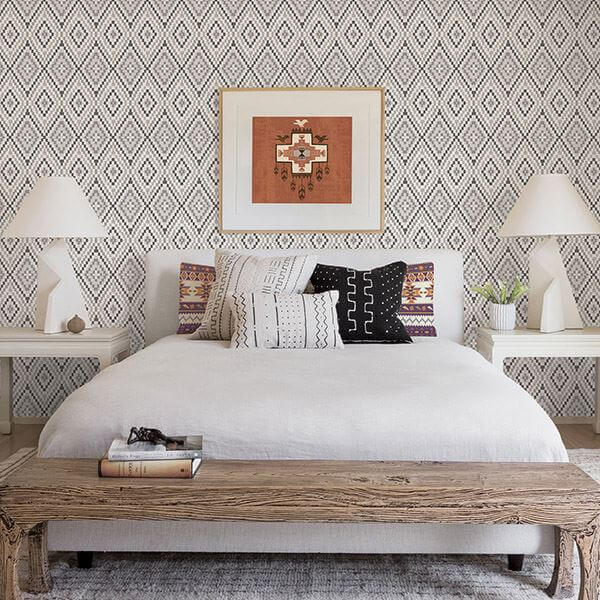 ganado-dark-brown-geometric-ikat-wallpaper-york-wallcoverings-3118-12714 - York Wallcoverings Wallpaper