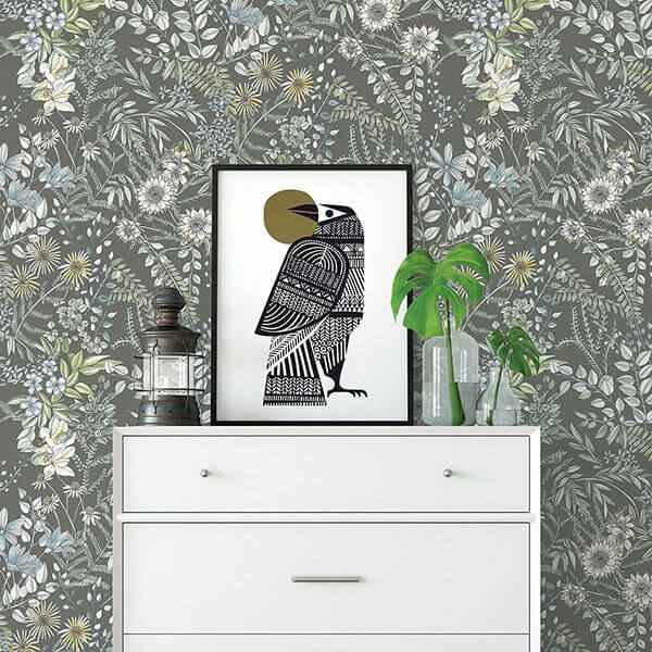 Full Bloom Taupe Floral Wallpaper - York Wallcoverings - 2821-12905 - York Wallcoverings Wallpaper