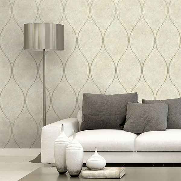 Eira Beige Marble Ogee Wallpaper - York Wallcoverings - 2765-BW40207