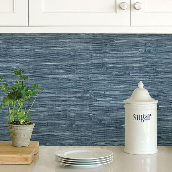 navy-grassweave-peel-and-stick-wallpaper-york-wallcoverings-nu2874 - York Wallcoverings Wallpaper