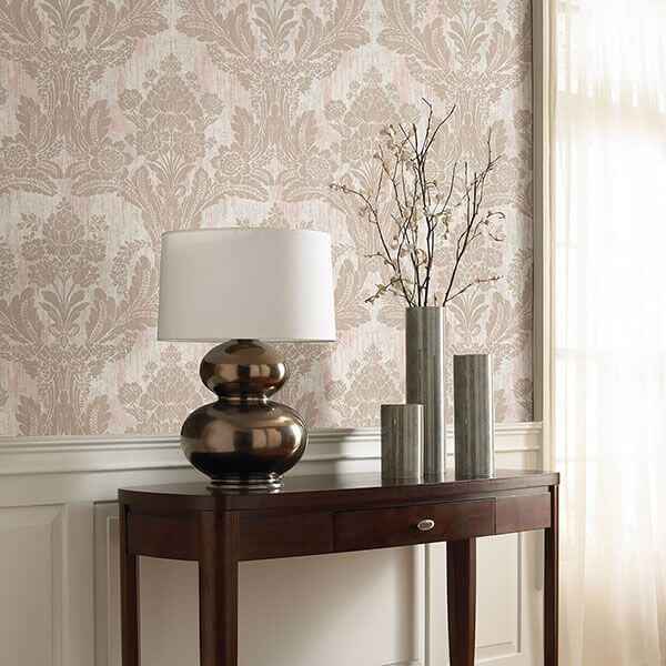 Zemi Light Pink Damask Wallpaper - York Wallcoverings - 2835-M1411 - York Wallcoverings Wallpaper