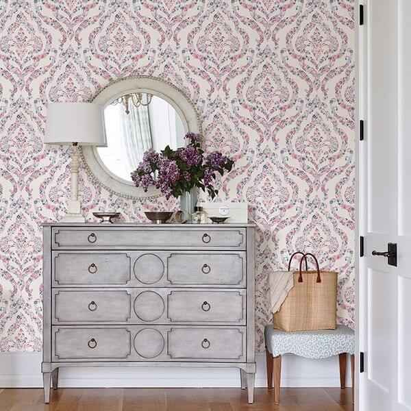 Featherton Coral Floral Damask Wallpaper - York Wallcoverings - 2901-25400 - York Wallcoverings Wallpaper