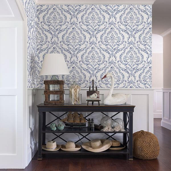 featherton-blue-floral-damask-wallpaper-york-wallcoverings-2901-25403 - York Wallcoverings Wallpaper