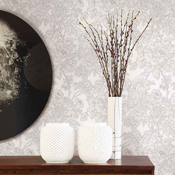 Birds of Paradise Breeze Grey Floral Wallpaper - York Wallcoverings - 2901-25412 - York Wallcoverings Wallpaper