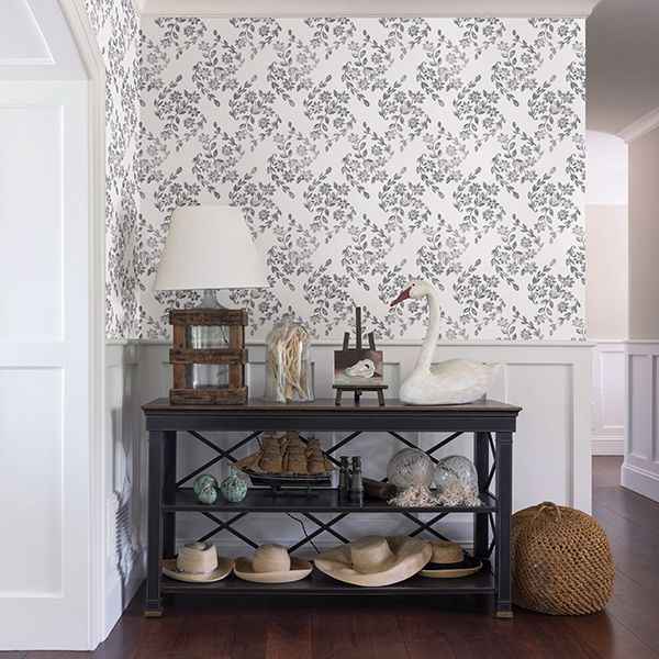 Arabesque Grey Floral Trail Wallpaper - York Wallcoverings - 2901-25429