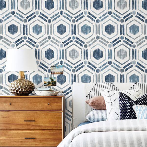 borneo-blue-geometric-grasscloth-wallpaper-york-wallcoverings-2901-25433 - York Wallcoverings Wallpaper